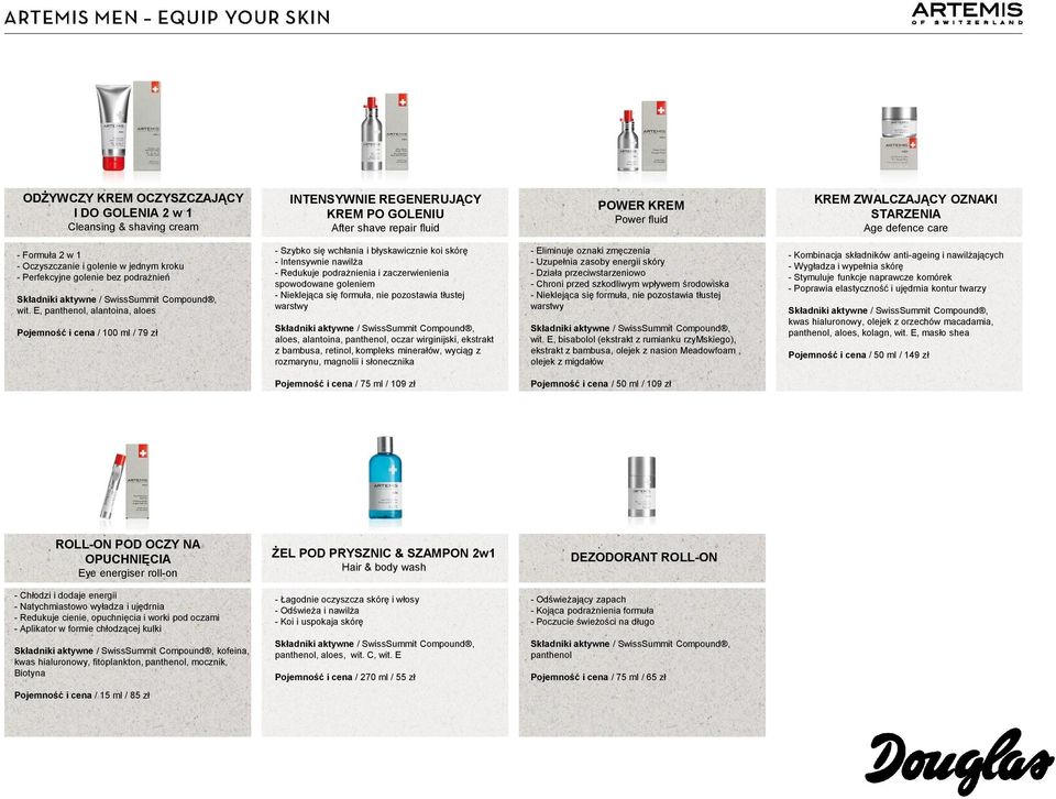 E, panthenol, alantoina, aloes Pojemność i cena / 100 ml / 79 zł - Szybko się wchłania i błyskawicznie koi skórę - Intensywnie nawilża - Redukuje podrażnienia i zaczerwienienia spowodowane goleniem -