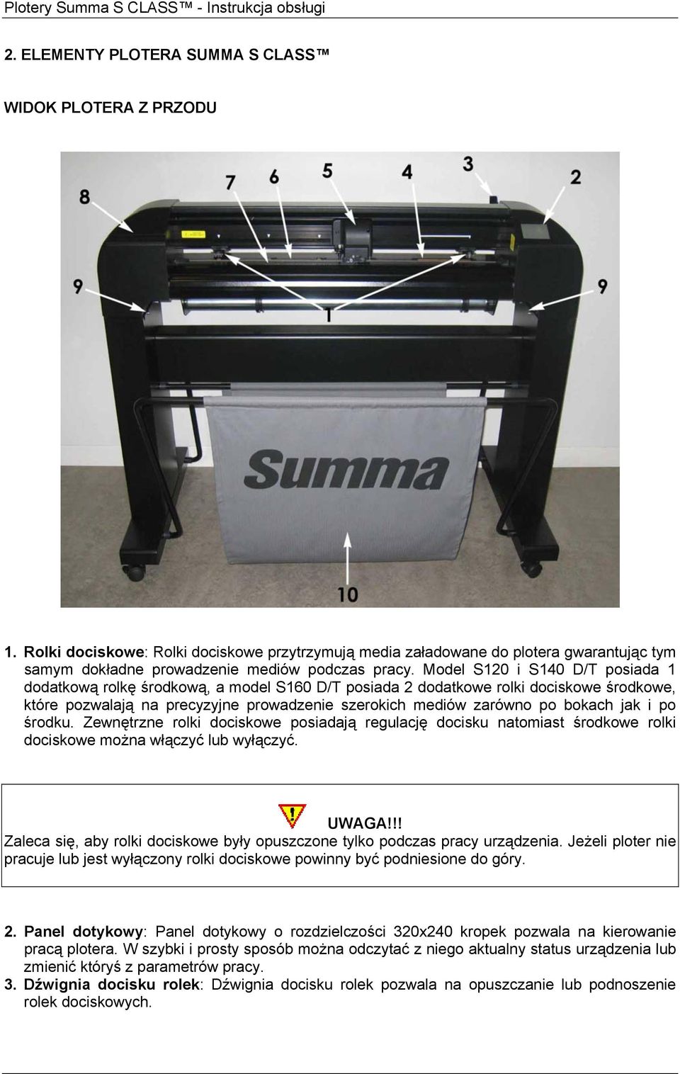 Plotery Summa S CLASS - Instrukcja obsługi INSTRUKCJA OBSŁUGI PLOTERÓW  TNĄCYCH SUMMA S CLASS S75 / S120 / S140 / S160 SERII D/T - PDF Free Download