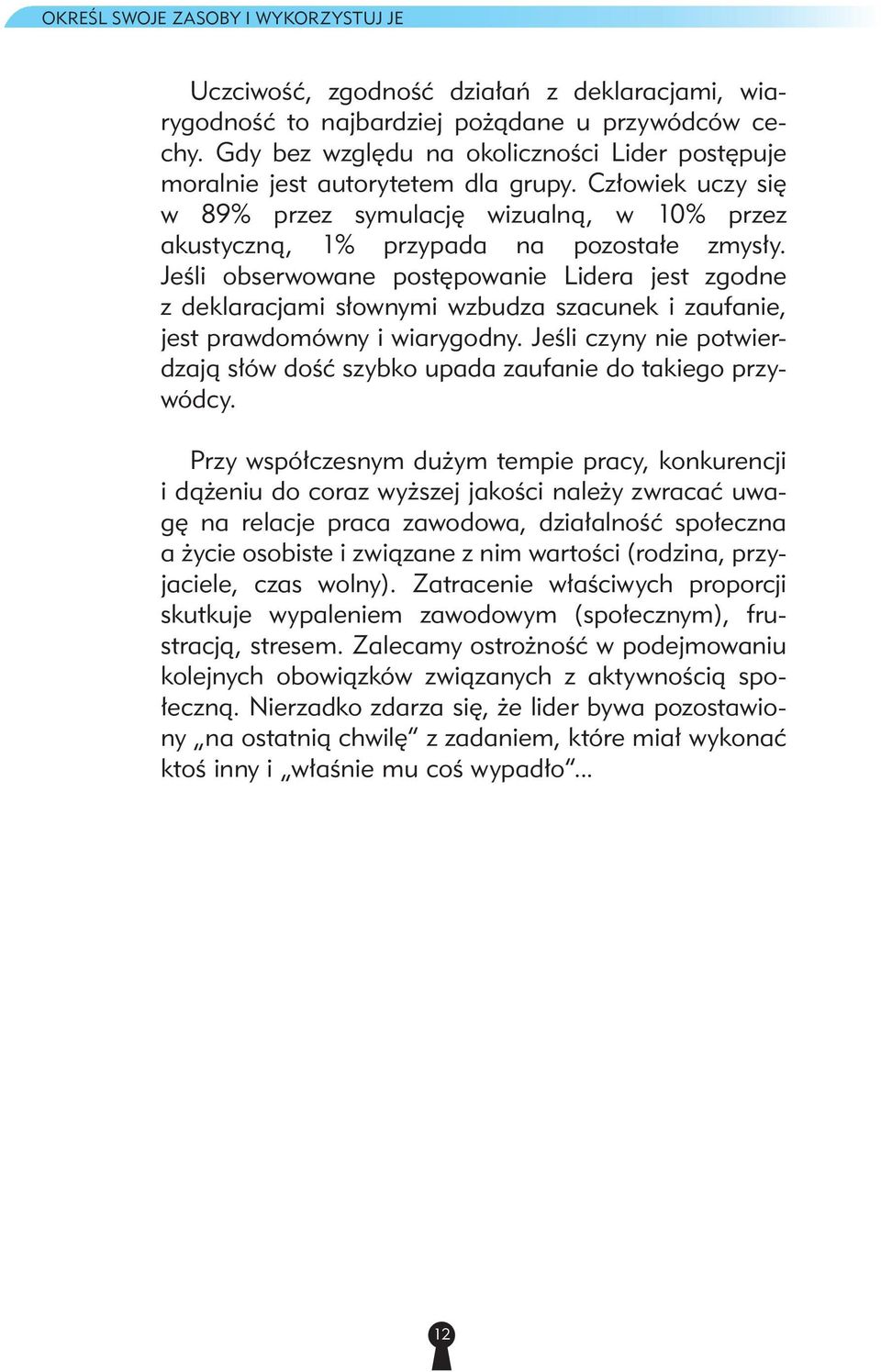 Jeśli obserwowane postępowanie Lidera jest zgodne z deklaracjami słownymi wzbudza szacunek i zaufanie, jest prawdomówny i wiarygodny.