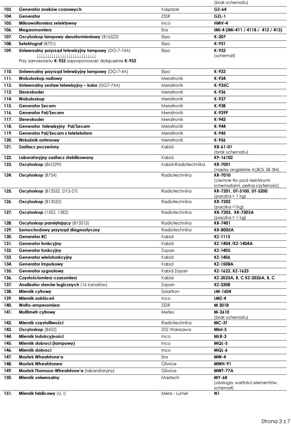 Uniwersalny przyrząd telewizyjny lampowy (DG-7-74A) Przy zamawianiu K-932 zaproponować dołączenie K-933 Elpo K-932 110. Uniwersalny przyrząd telewizyjny lampowy (DG-7-4A) Elpo K-933 111.
