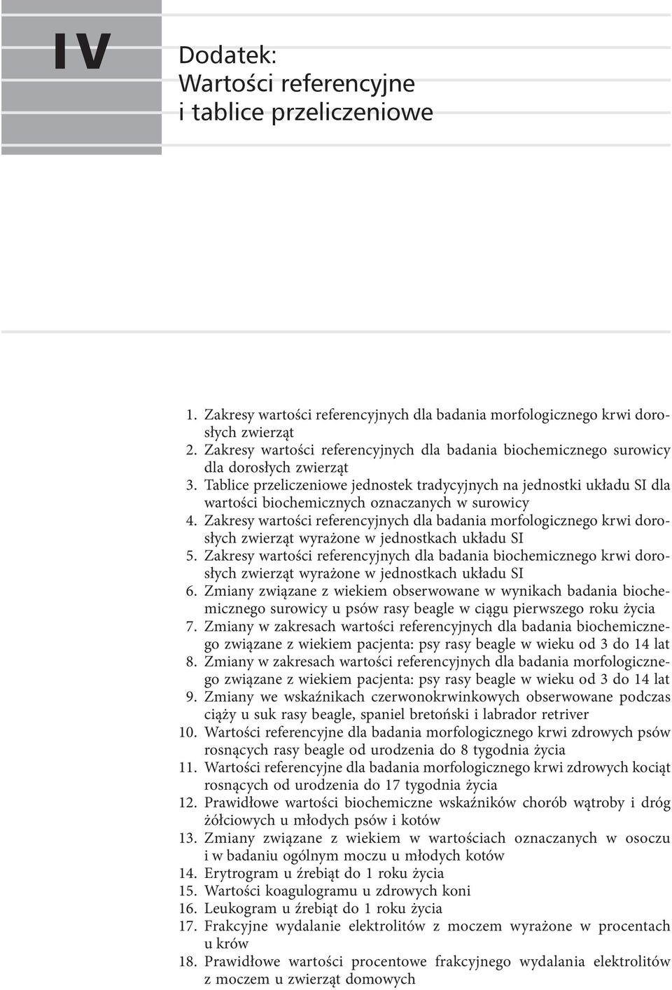 Tablice przeliczeniowe jednostek tradycyjnych na jednostki układu SI dla wartości biochemicznych oznaczanych w surowicy 4.