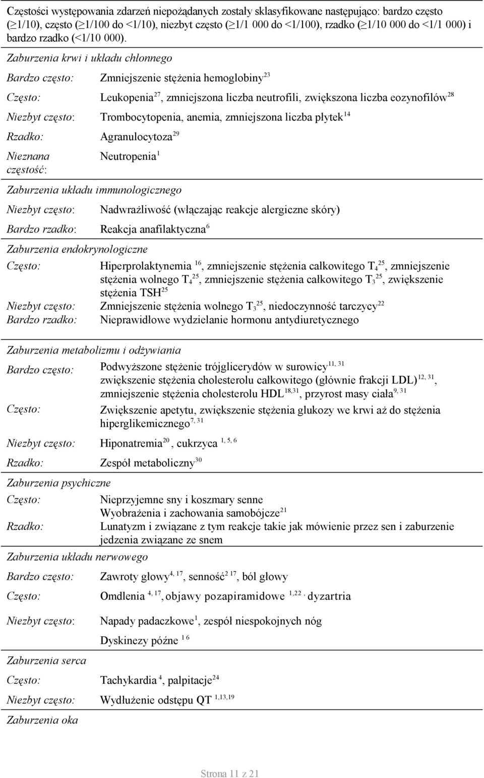 Zaburzenia krwi i układu chłonnego Bardzo często: Często: Zmniejszenie stężenia hemoglobiny 23 Leukopenia 27, zmniejszona liczba neutrofili, zwiększona liczba eozynofilów 28 Niezbyt często: