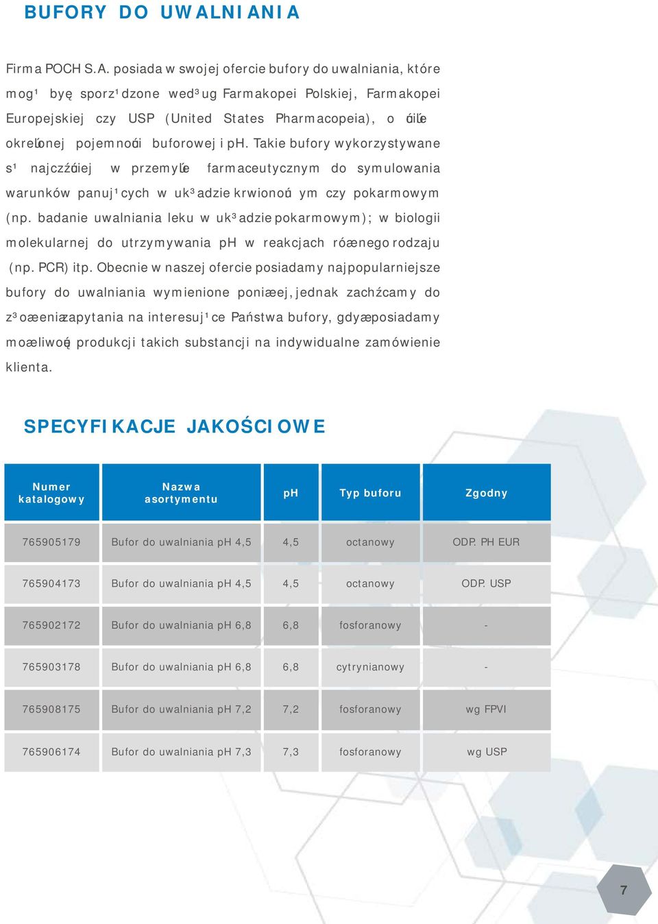 okreúlonej pojemnoúci buforowej i ph. Takie bufory wykorzystywane s¹ najczźúciej w przemyúle farmaceutycznym do symulowania warunków panuj¹cych w uk³adzie krwionoún ym czy pokarmowym (np.