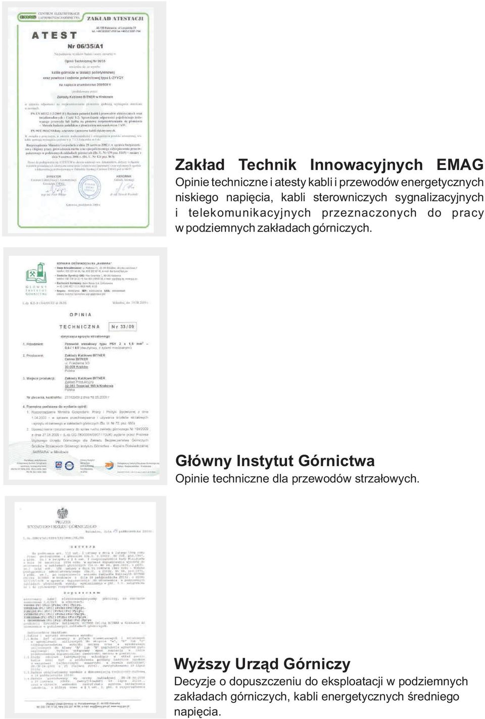 zakładach górniczych. Główny Instytut Górnictwa Opinie techniczne dla przewodów strzałowych.
