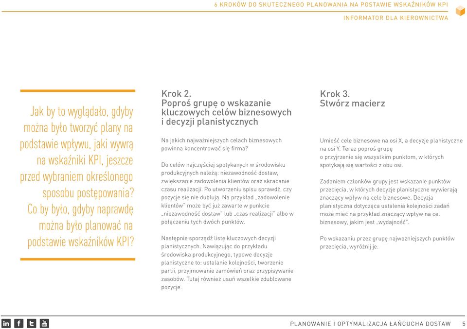 Poproś grupę o wskazanie kluczowych celów biznesowych i decyzji planistycznych Na jakich najważniejszych celach biznesowych powinna koncentrować się firma?