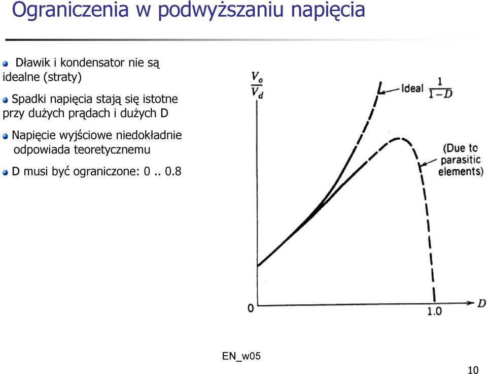 przy dużych prądach i dużych D Napięcie wyjściowe