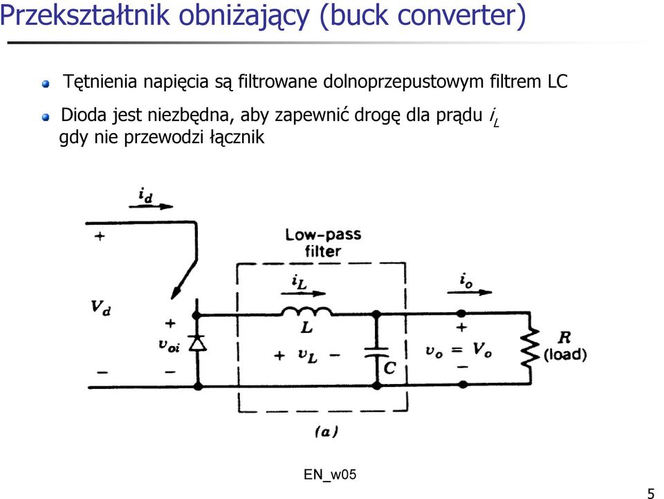 dolnoprzepustowym filtrem LC Dioda jest