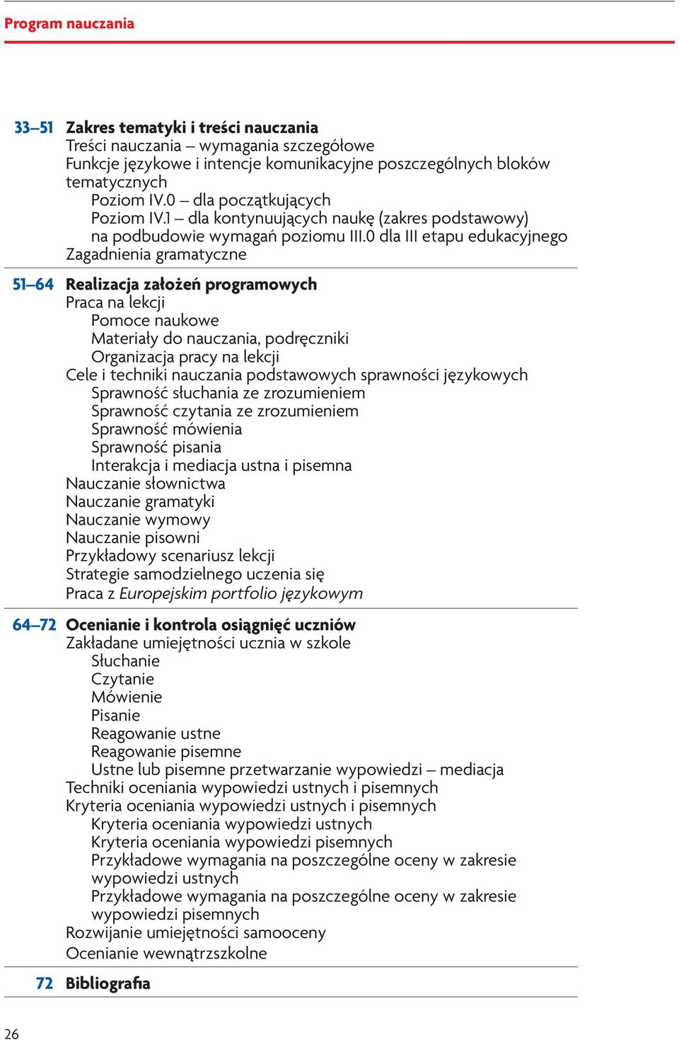 0 dla III etapu edukacyjnego Zagadnienia gramatyczne 51 64 Realizacja założeń programowych Praca na lekcji Pomoce naukowe Materiały do nauczania, podręczniki Organizacja pracy na lekcji Cele i