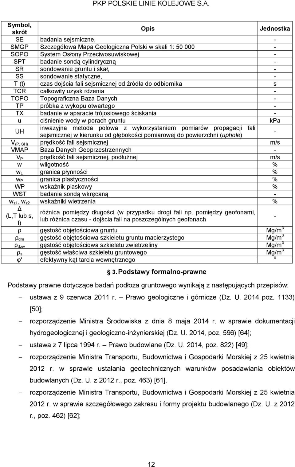 otwartego - TX badanie w aparacie trójosiowego ściskania - u ciśnienie wody w porach gruntu kpa UH inwazyjna metoda polowa z wykorzystaniem pomiarów propagacji fali sejsmicznej w kierunku od