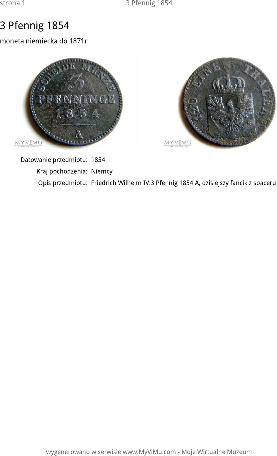 przedmiotu: Friedrich Wilhelm IV.