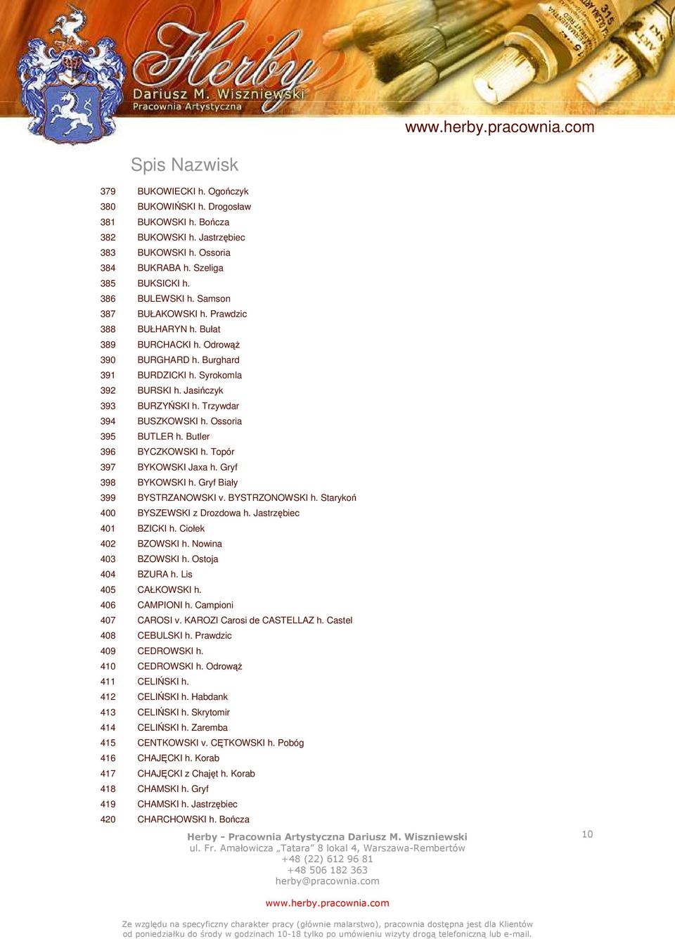Ossoria 395 BUTLER h. Butler 396 BYCZKOWSKI h. Topór 397 BYKOWSKI Jaxa h. Gryf 398 BYKOWSKI h. Gryf Biały 399 BYSTRZANOWSKI v. BYSTRZONOWSKI h. Starykoń 400 BYSZEWSKI z Drozdowa h.