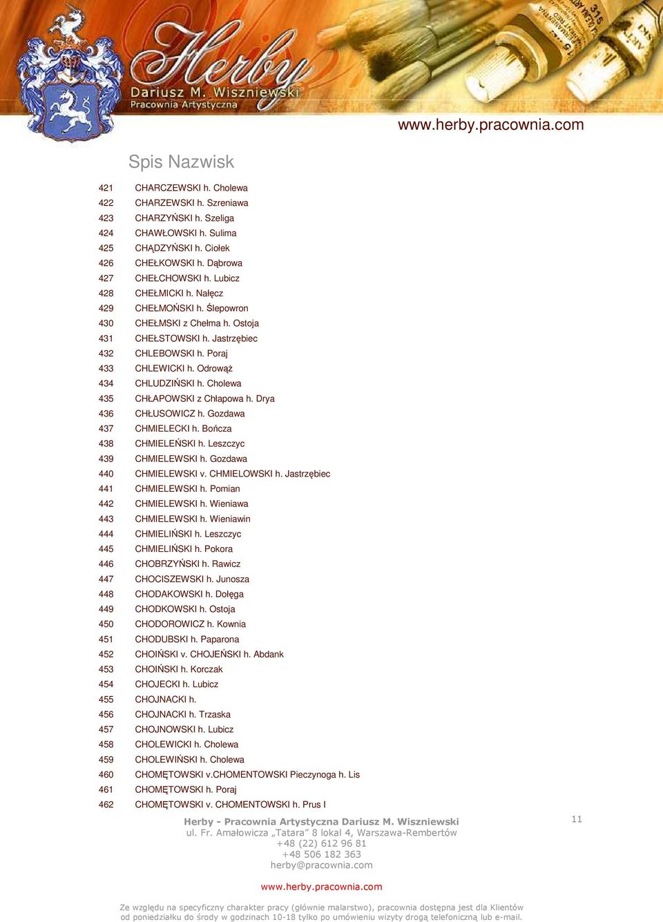 Cholewa 435 CHŁAPOWSKI z Chłapowa h. Drya 436 CHŁUSOWICZ h. Gozdawa 437 CHMIELECKI h. Bończa 438 CHMIELEŃSKI h. Leszczyc 439 CHMIELEWSKI h. Gozdawa 440 CHMIELEWSKI v. CHMIELOWSKI h.