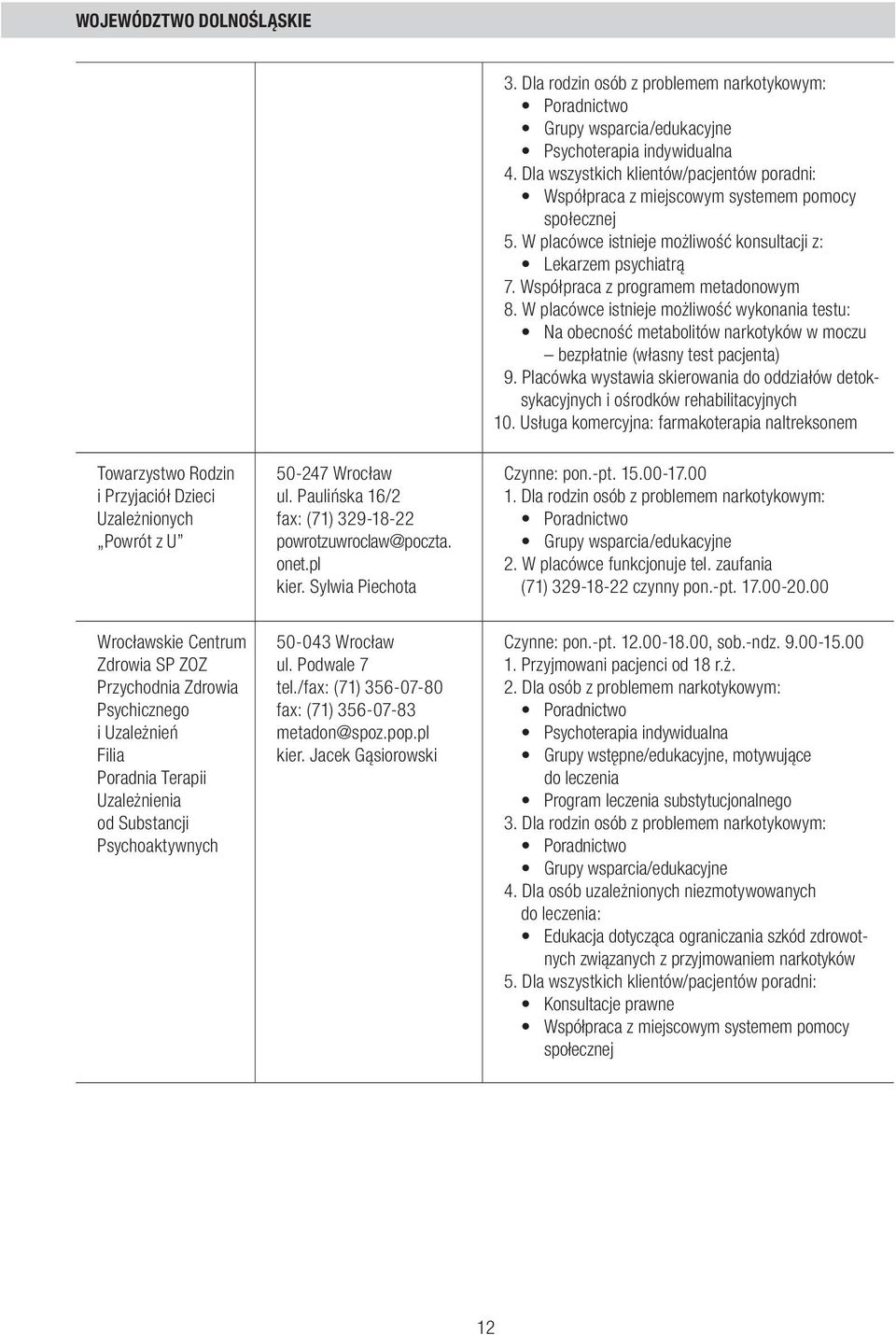 Placówka wystawia skierowania do oddziałów detoksykacyjnych i ośrodków rehabilitacyjnych 10.