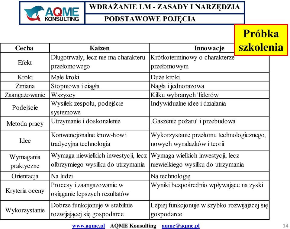 Wymagania praktyczne Konwencjonalne know-how i tradycyjna technologia Wymaga niewielkich inwestycji, lecz olbrzymiego wysiłku do utrzymania Wykorzystanie przełomu technologicznego, nowych wynalazków