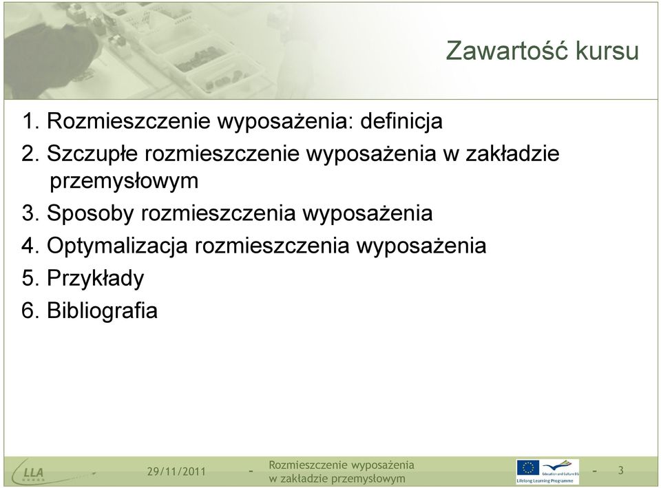 przemysłowym 3. Sposoby rozmieszczenia wyposażenia 4.