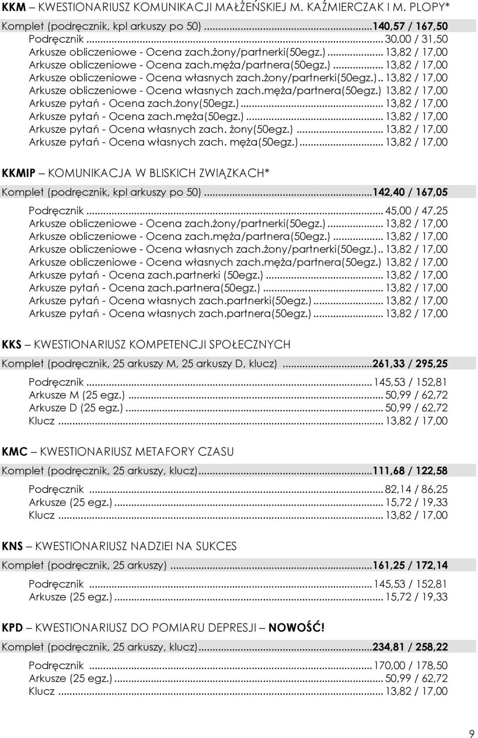 żony(50egz.)... 13,82 / 17,00 Arkusze pytań - Ocena zach.męża(50egz.)... 13,82 / 17,00 Arkusze pytań - Ocena własnych zach. żony(50egz.)... 13,82 / 17,00 Arkusze pytań - Ocena własnych zach. męża(50egz.