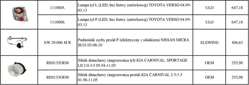 006 M R Podnośnik szyby przód P (elektryczny z silnikiem) NISSAN MICRA III 01.03-06.