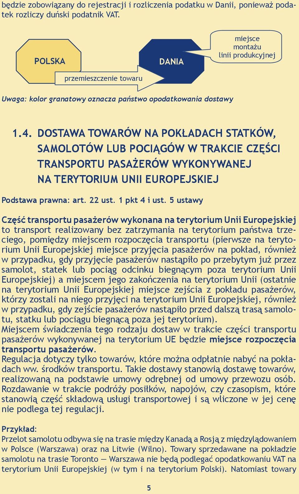 DOSTAWA TOWARÓW NA POKŁADACH STATKÓW, SAMOLOTÓW LUB POCIĄGÓW W TRAKCIE CZĘŚCI TRANSPORTU PASAŻERÓW WYKONYWANEJ NA TERYTORIUM UNII EUROPEJSKIEJ Podstawa prawna: art. 22 ust. 1 pkt 4 i ust.