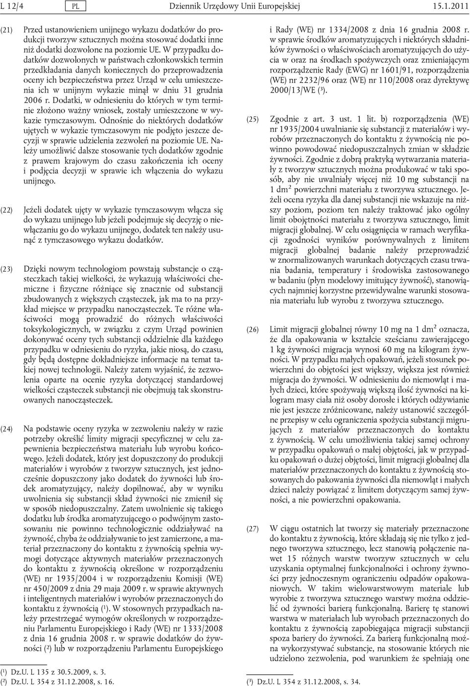 minął w dniu 31 grudnia 2006 r. Dodatki, w odniesieniu do których w tym terminie złożono ważny wniosek, zostały umieszczone w wykazie tymczasowym.