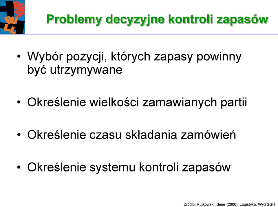 partii Określenie czasu składania zamówień Określenie systemu