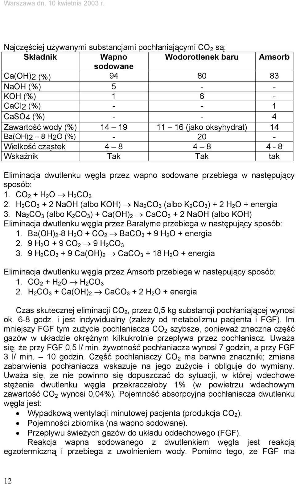 sposób: 1. CO 2 + H 2 O H 2 CO 3 2. H 2 CO 3 + 2 NaOH (albo KOH) Na 2 CO 3 (albo K 2 CO 3 ) + 2 H 2 O + energia 3.