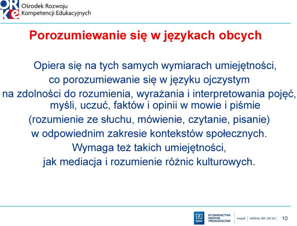 faktów i opinii w mowie i piśmie (rozumienie ze słuchu, mówienie, czytanie, pisanie) w odpowiednim