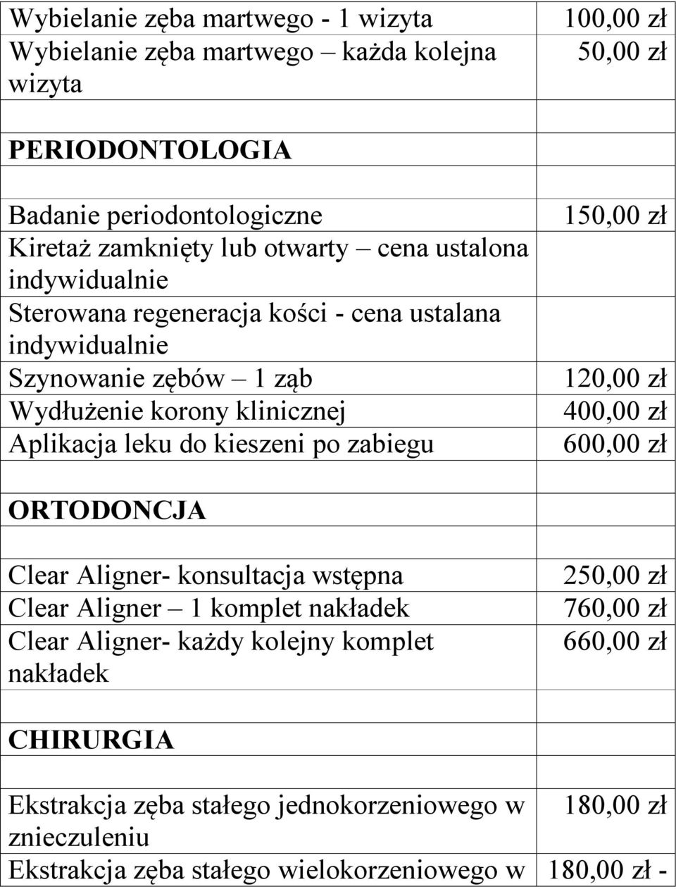 Aplikacja leku do kieszeni po zabiegu 1 120,00 zł 600,00 zł ORTODONCJA Clear Aligner- konsultacja wstępna Clear Aligner 1 komplet nakładek Clear Aligner-