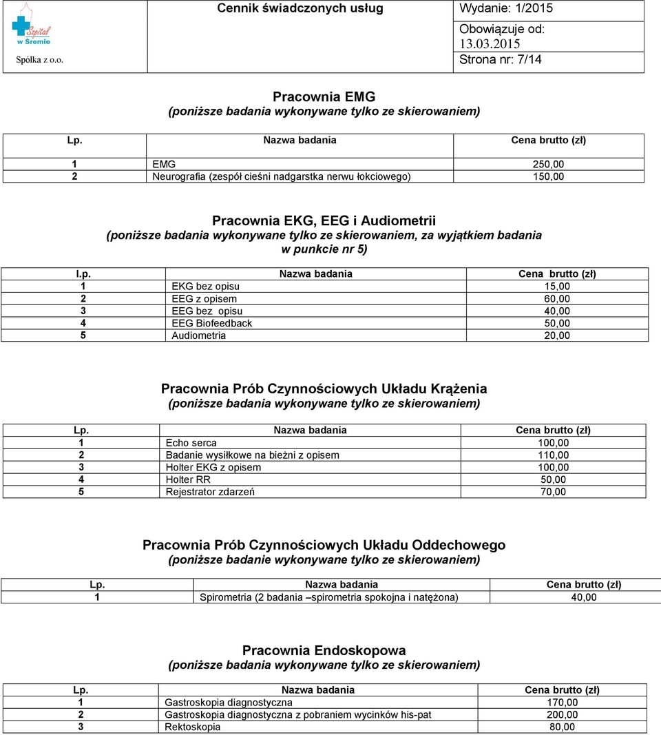 wyjątkiem badania w pu