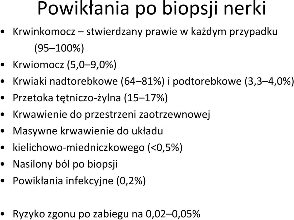 17%) Krwawienie do przestrzeni zaotrzewnowej Masywne krwawienie do układu