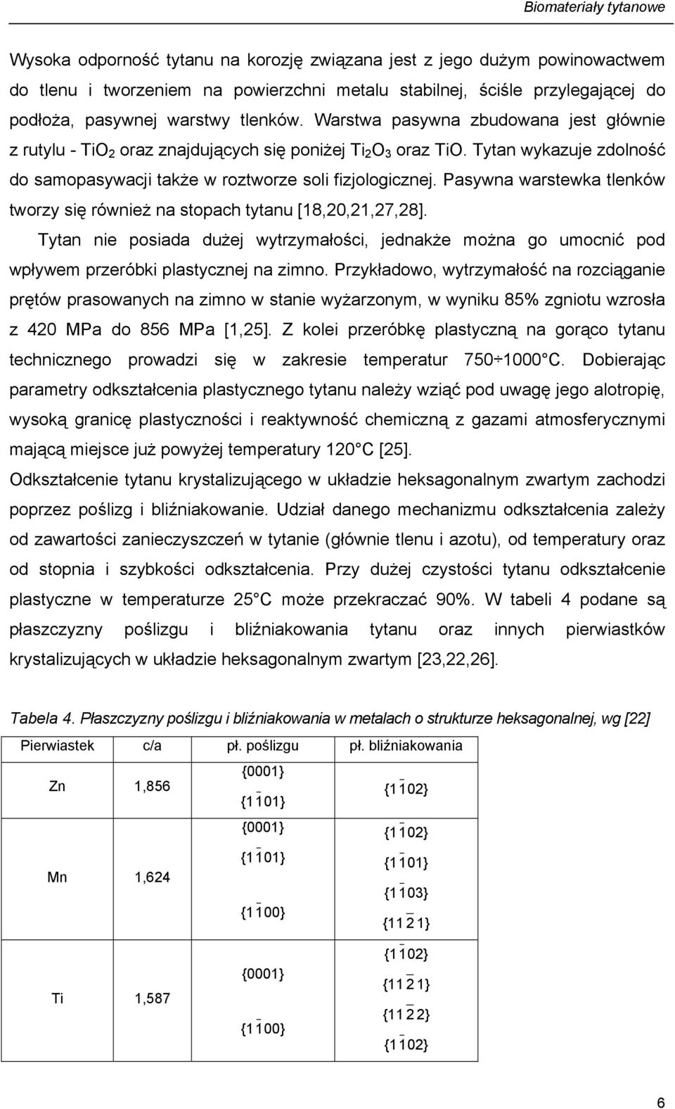 Tytan wykazuje zdolność do samopasywacji także w roztworze soli fizjologicznej. Pasywna warstewka tlenków tworzy się również na stopach tytanu [18,20,21,27,28].