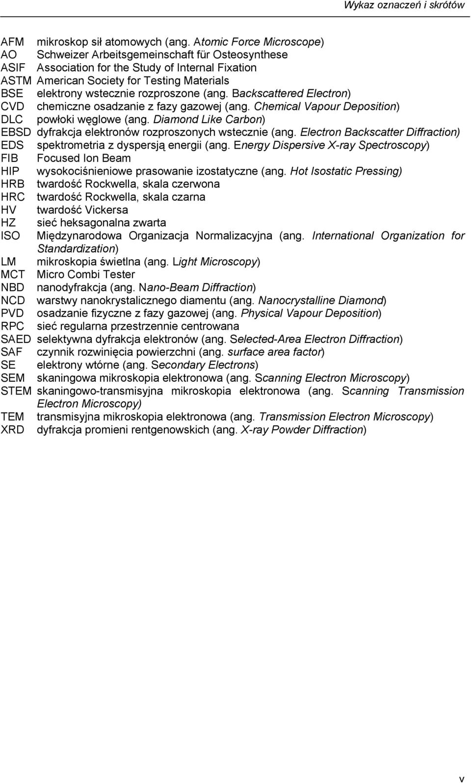 rozproszone (ang. Backscattered Electron) CVD chemiczne osadzanie z fazy gazowej (ang. Chemical Vapour Deposition) DLC powłoki węglowe (ang.