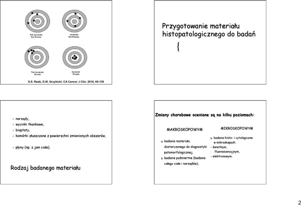 Rodzaj badanego materiału Zmiany chorobowe oceniane są na kilku poziomach: MAKROSKOPOWYM Ñ badanie materiału dostarczanego do diagnostyki