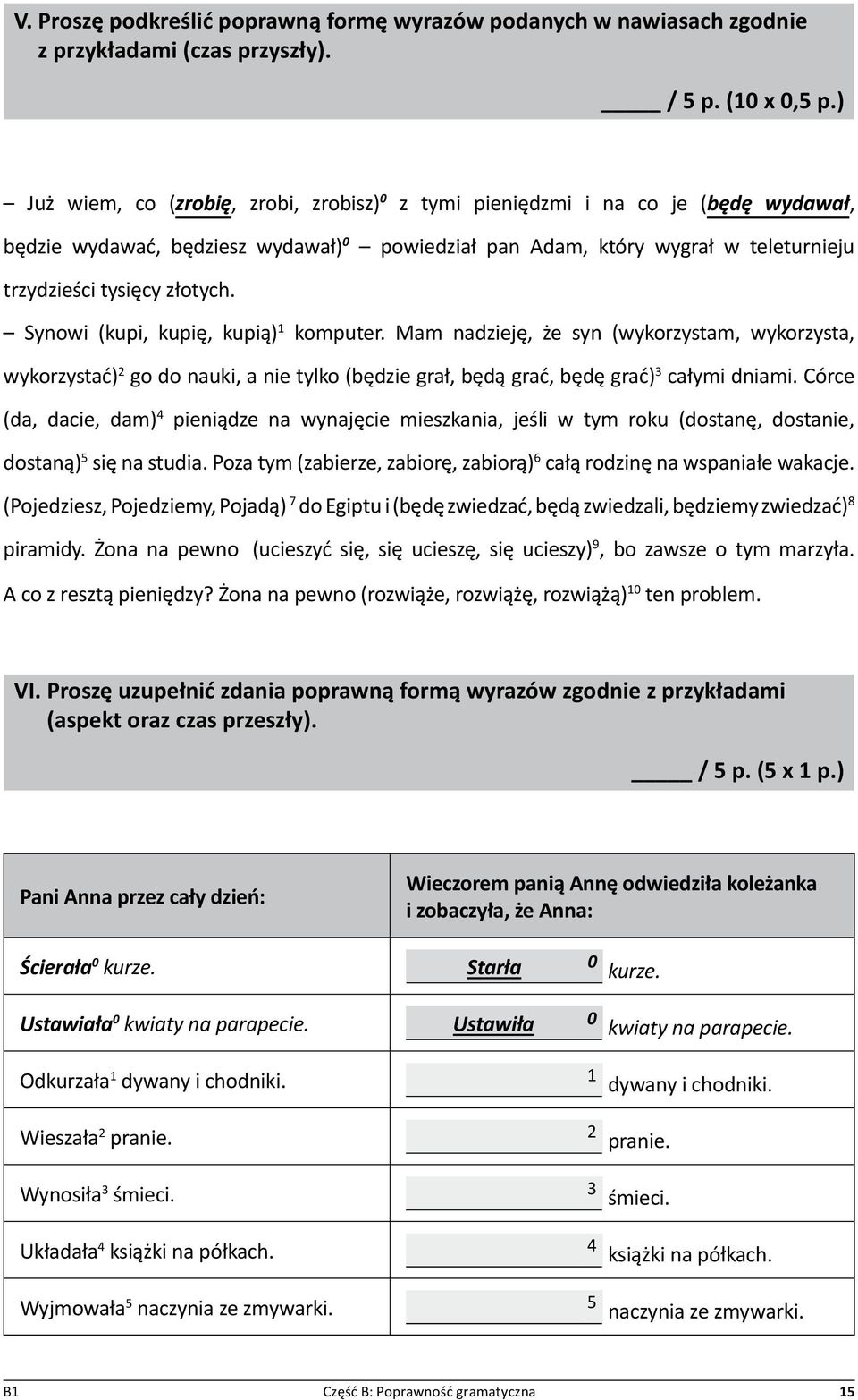 Synowi (kupi, kupię, kupią) 1 komputer. Mam nadzieję, że syn (wykorzystam, wykorzysta, wykorzystać) 2 go do nauki, a nie tylko (będzie grał, będą grać, będę grać) 3 całymi dniami.