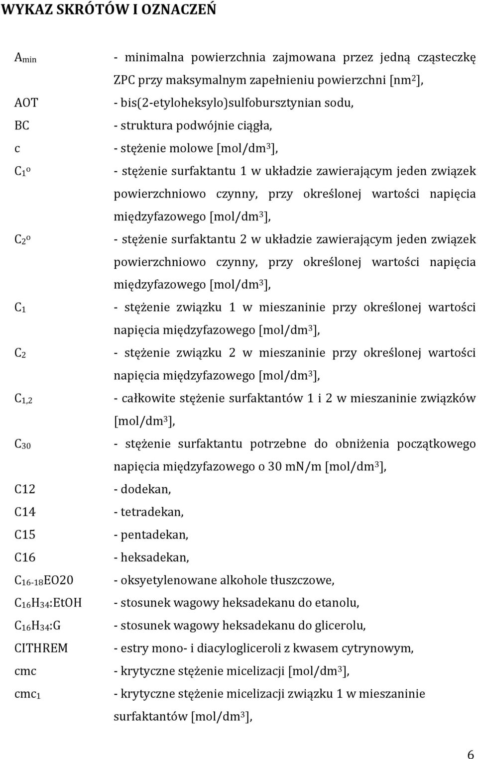 międzyfazowego [mol/dm 3 ], - stężenie surfaktantu 2 w układzie zawierającym jeden związek powierzchniowo czynny, przy określonej wartości napięcia międzyfazowego [mol/dm 3 ], - stężenie związku 1 w