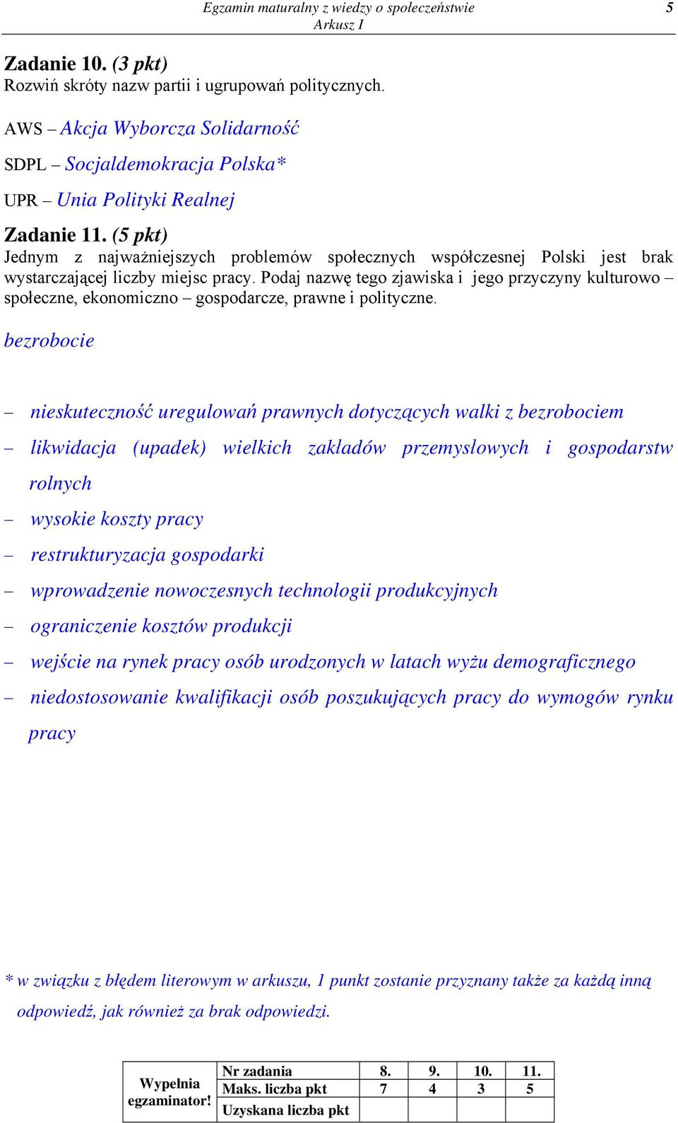 (5 pkt) Jednym z najważniejszych problemów społecznych współczesnej Polski jest brak wystarczającej liczby miejsc pracy.