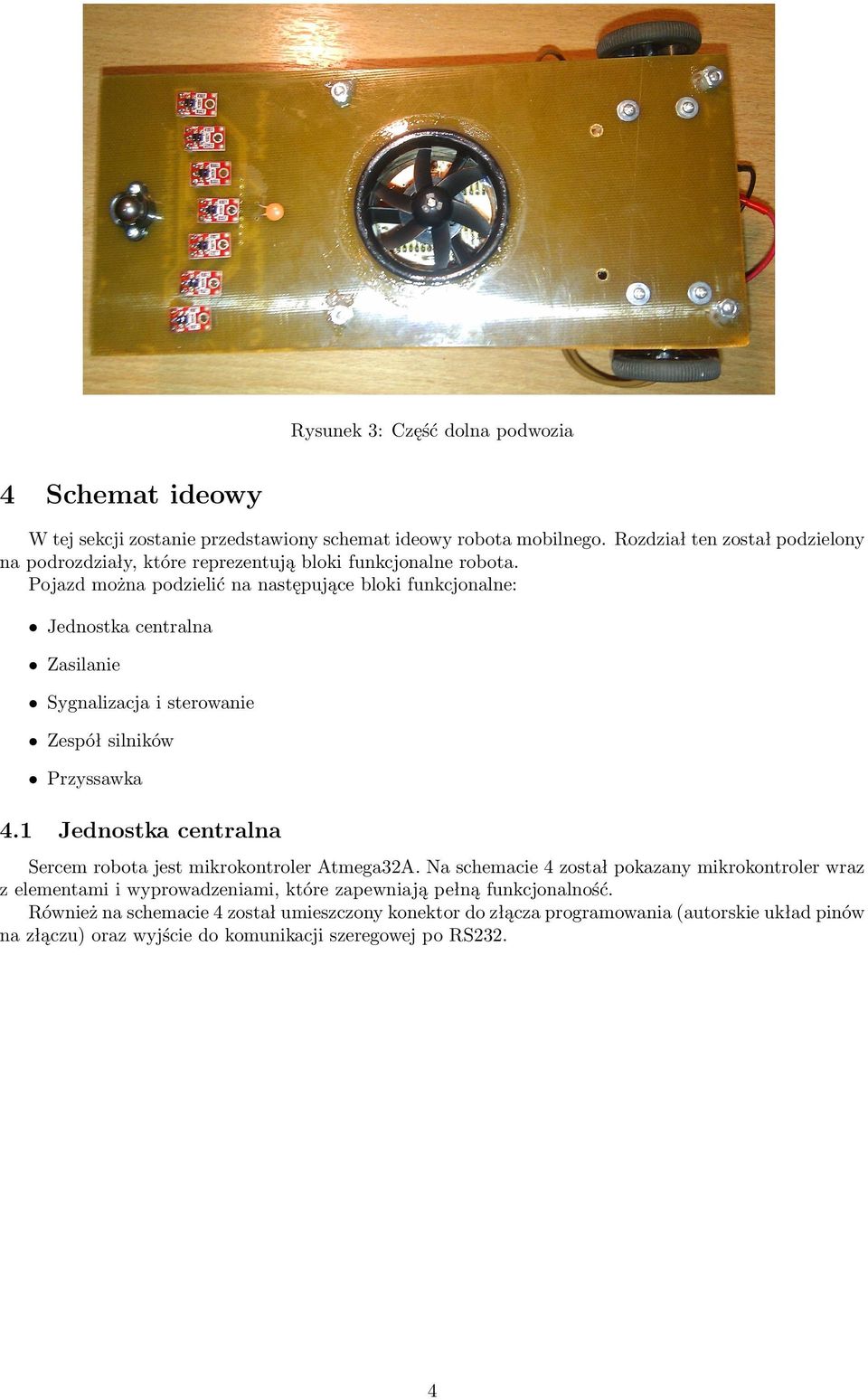 Pojazd można podzielić na następujące bloki funkcjonalne: Jednostka centralna Zasilanie Sygnalizacja i sterowanie Zespół silników Przyssawka 4.