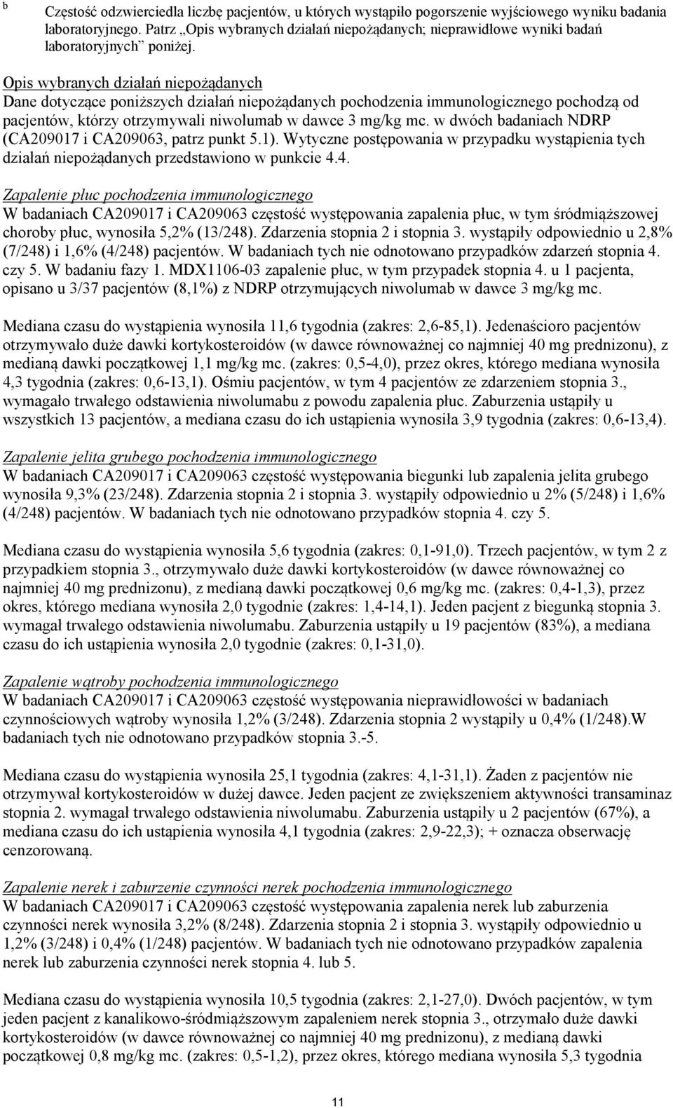 Opis wybranych działań niepożądanych Dane dotyczące poniższych działań niepożądanych pochodzenia immunologicznego pochodzą od pacjentów, którzy otrzymywali niwolumab w dawce 3 mg/kg mc.