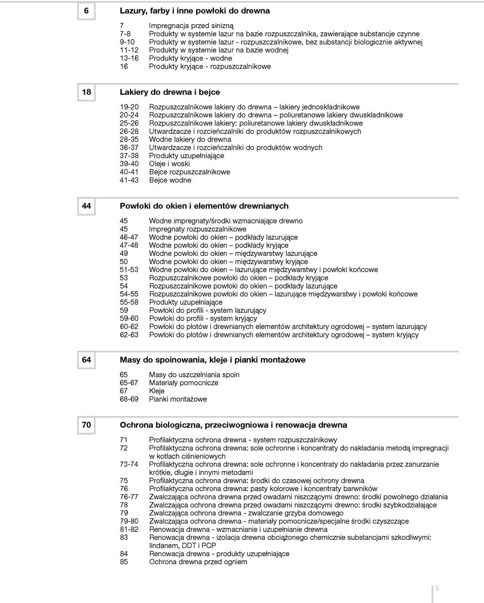 bejce 19-20 Rozpuszczalnikowe lakiery do drewna lakiery jednoskładnikowe 20-24 Rozpuszczalnikowe lakiery do drewna poliuretanowe lakiery dwuskładnikowe 25-26 Rozpuszczalnikowe lakiery: poliuretanowe