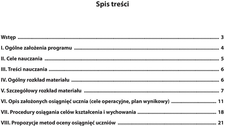 .. 7 VI. Opis założonych osiągnięć ucznia (cele operacyjne, plan wynikowy)... 11 VII.