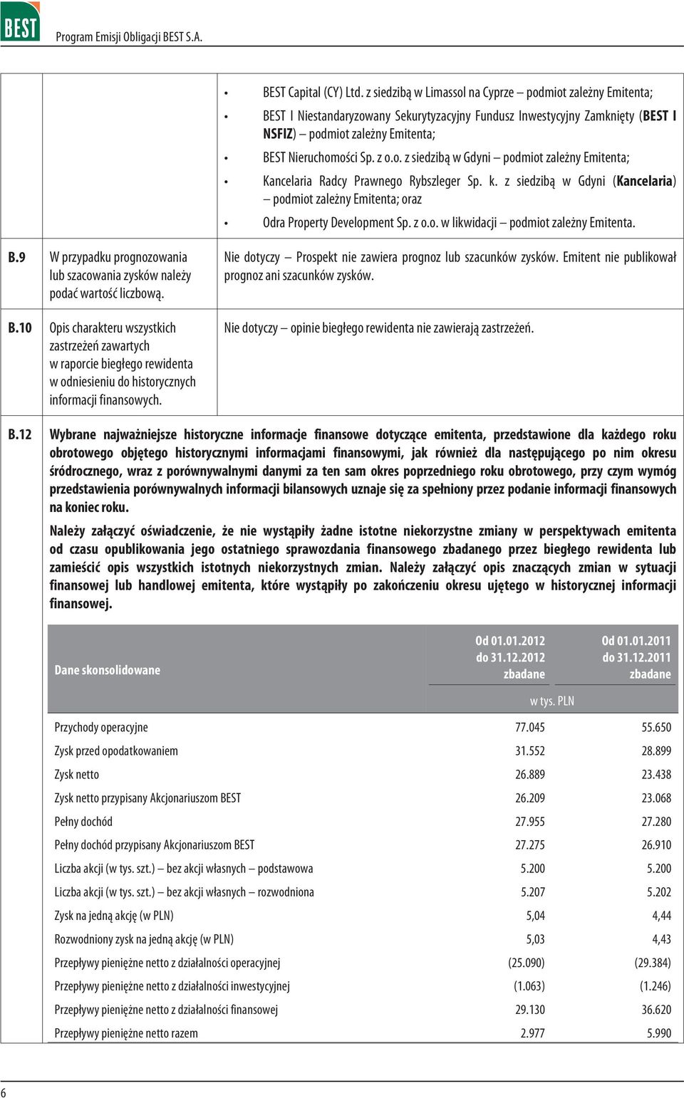 k. z siedzib¹ w Gdyni (Kancelaria) podmiot zale ny Emitenta; oraz Odra Property Development Sp. z o.o. w likwidacji podmiot zale ny Emitenta. B.