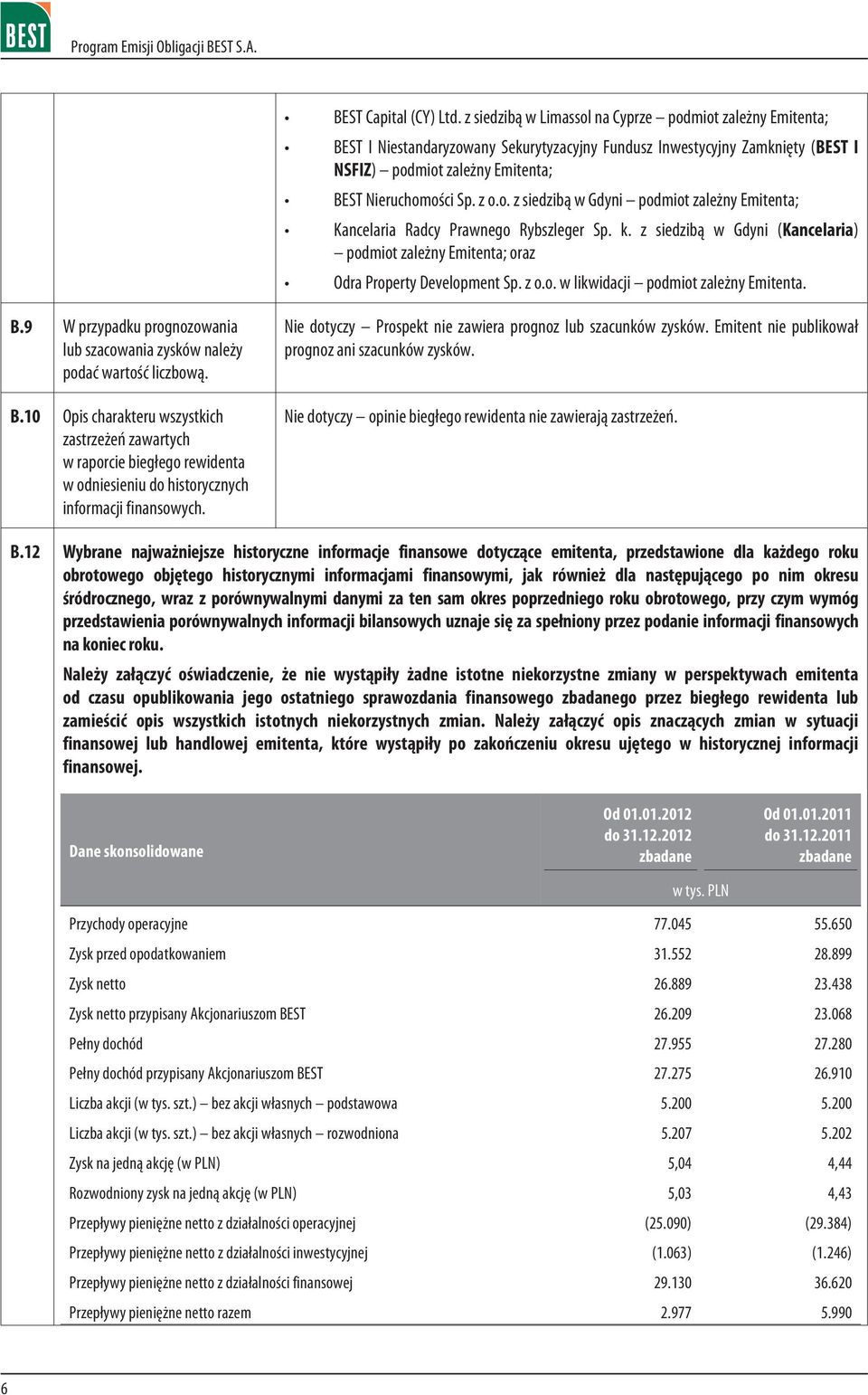 k. z siedzib¹ w Gdyni (Kancelaria) podmiot zale ny Emitenta; oraz Odra Property Development Sp. z o.o. w likwidacji podmiot zale ny Emitenta. B.