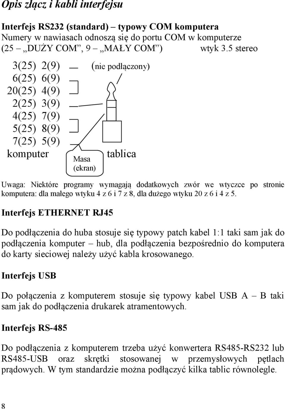 stronie komputera: dla małego wtyku 4 z 6 i 7 z 8, dla dużego wtyku 20 z 6 i 4 z 5.