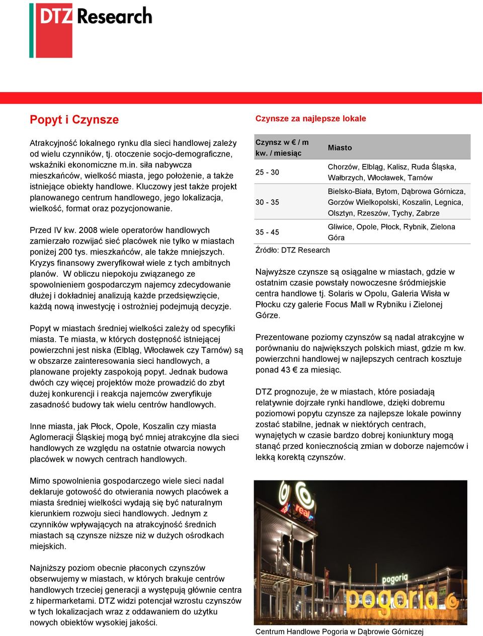 Kluczowy jest także projekt planowanego centrum handlowego, jego lokalizacja, wielkość, format oraz pozycjonowanie. Przed IV kw.