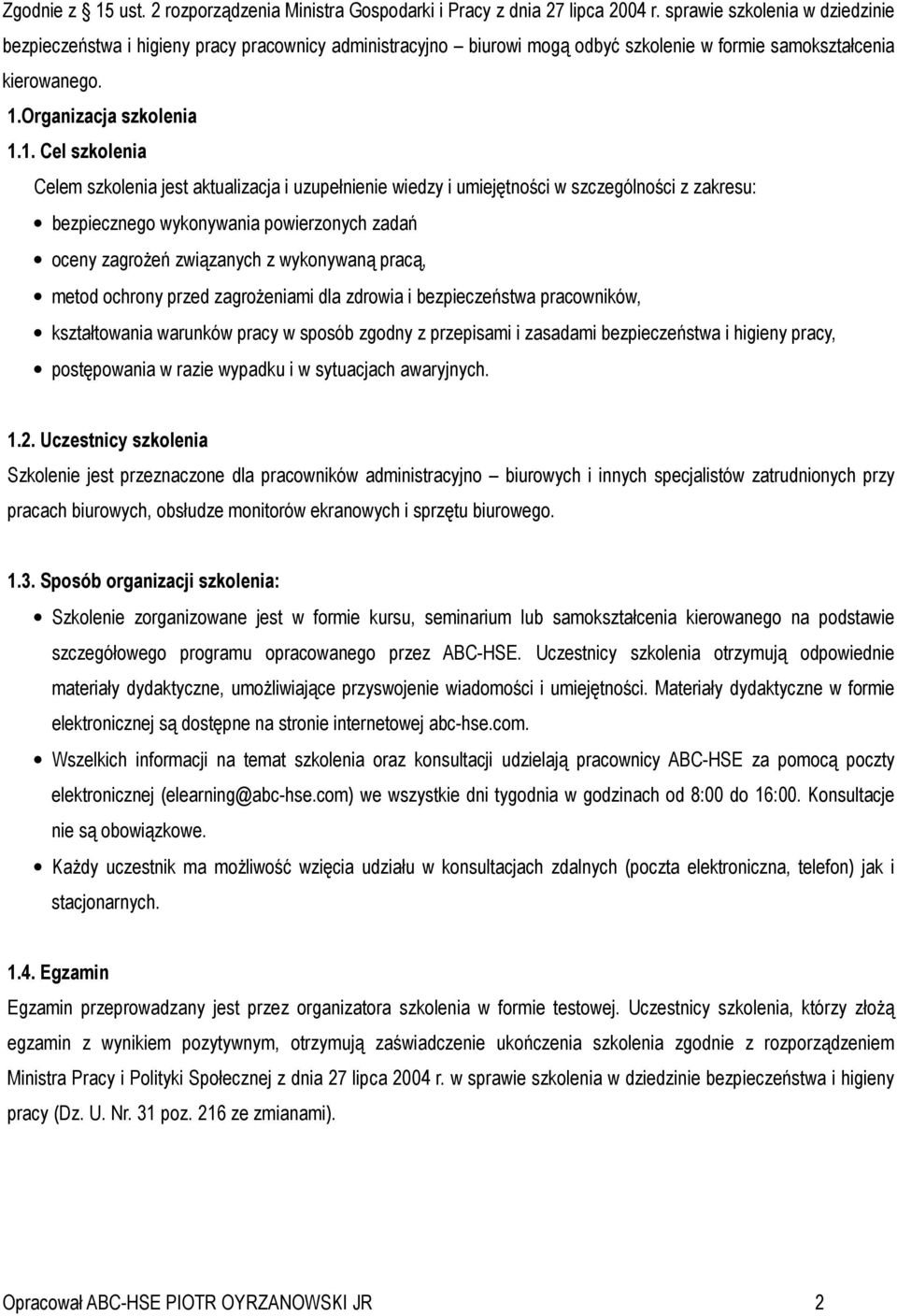 Organizacja szkolenia 1.