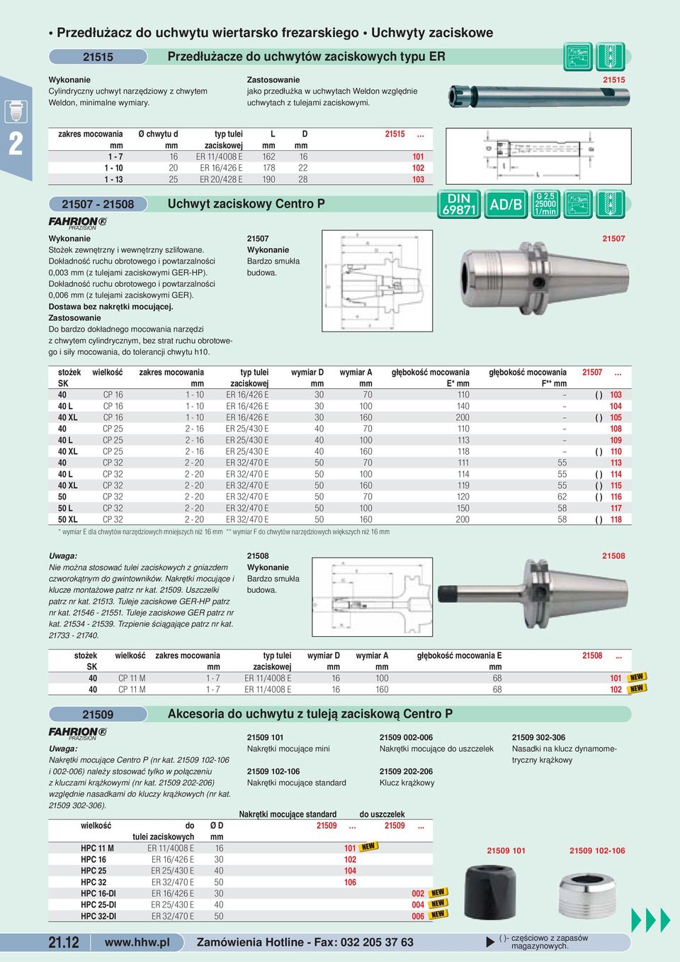 ER 0/48 E 190 8 103 1507-1508 * Stożek zewnętrzny i wewnętrzny szlifowane Dokładność ruchu obrotowego i powtarzalności 0,003 mm (z tulejami zaciskowymi GER-HP) Dokładność ruchu obrotowego i