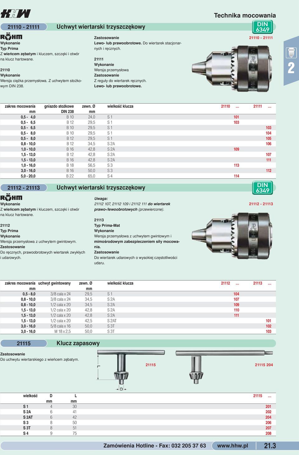 Ø wielkość klucza 1110 1111 mm DIN 38 mm 0,5-4,0 B 10 4,0 S 1 101 0,5-6,5 B 1 9,5 S 1 103 0,5-6,5 B 10 9,5 S 1 103 0,5-8,0 B 10 9,5 S 1 104 0,5-8,0 B 1 9,5 S 1 105 0,8-10,0 B 1 34,5 S A 106 1,0-10,0