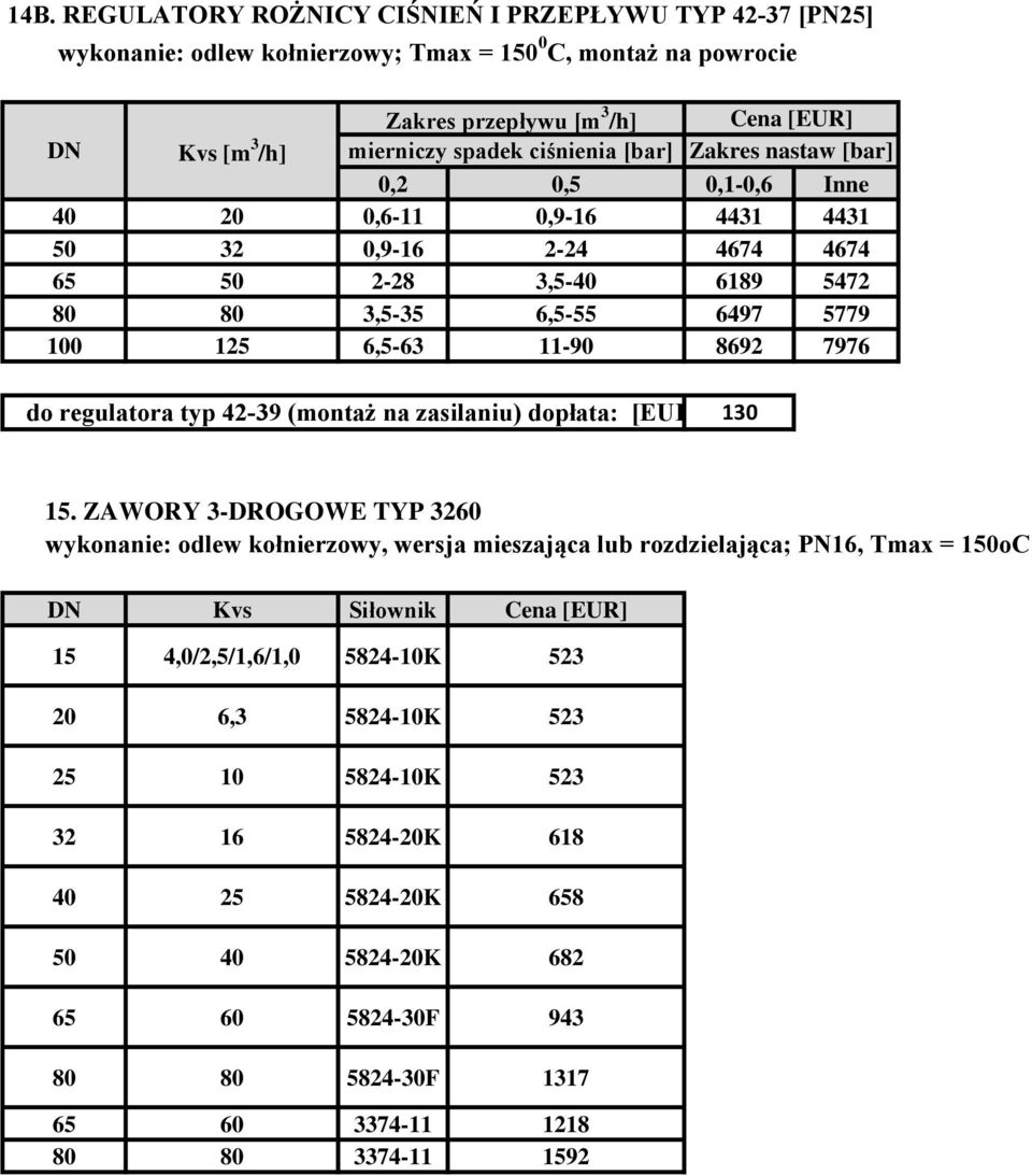 do regulatora typ 4-39 (montaż na zasilaniu) dopłata: 130 15.