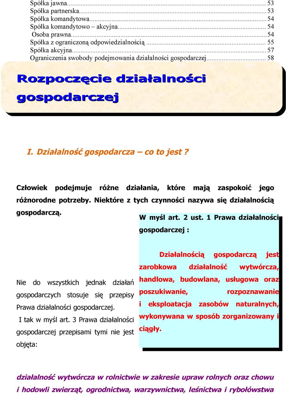 Człowiek podejmuje różne działania, które mają zaspokoić jego różnorodne potrzeby. Niektóre z tych czynności nazywa się działalnością gospodarczą. W myśl art. 2 ust.