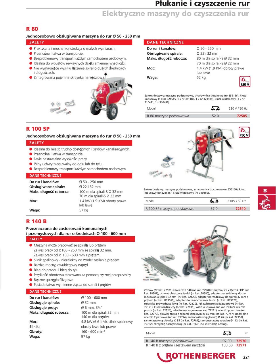 Zintegrowana pojemna skrzynka narzędziowa. Do rur i kanałów: Obsługiwane spirale: Maks. długość robocza: Moc: Waga: Ø 50-250 mm Ø 22 i 32 mm 80 m dla spirali-s Ø 32 mm 70 m dla spirali-s Ø 22 mm 1.