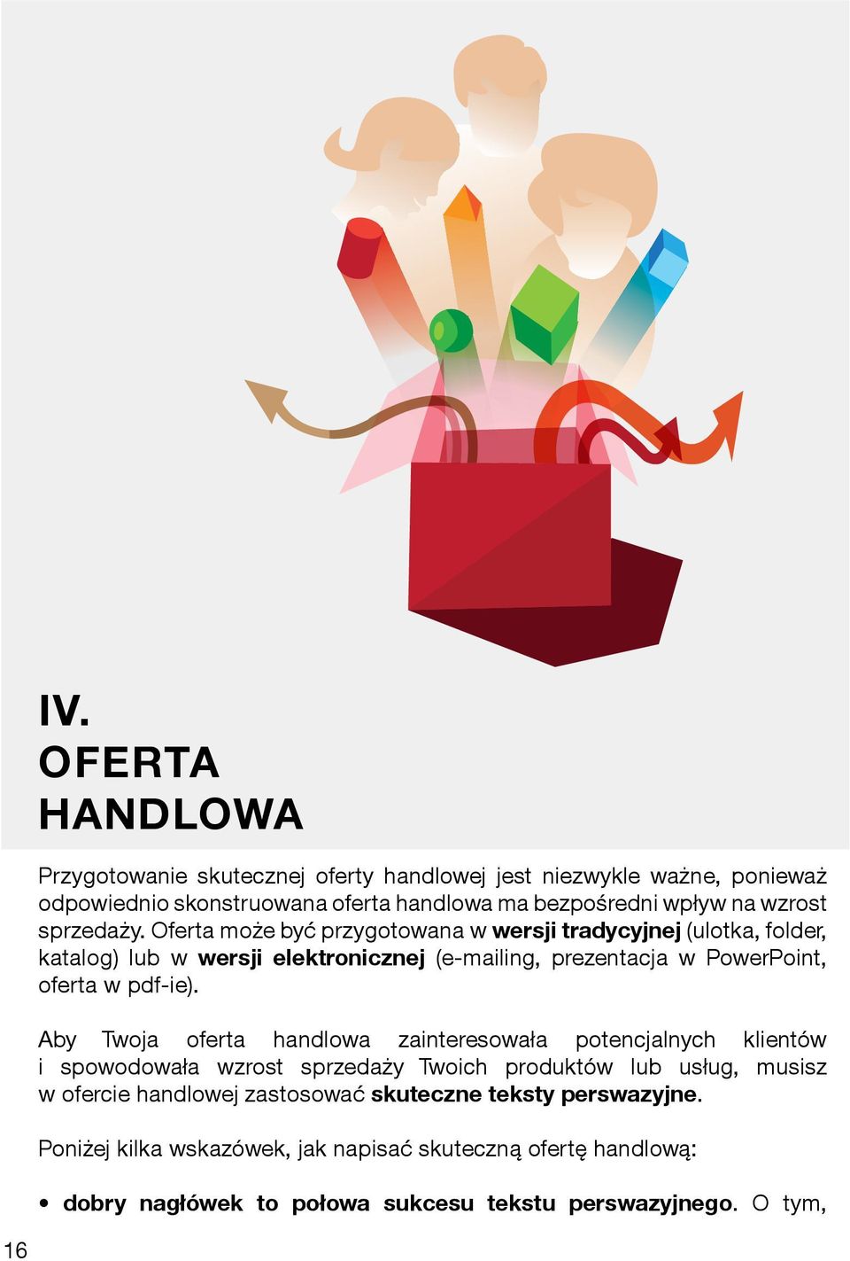 Oferta może być przygotowana w wersji tradycyjnej (ulotka, folder, katalog) lub w wersji elektronicznej (e-mailing, prezentacja w PowerPoint, oferta w pdf-ie).